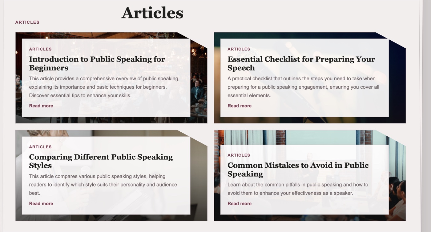 White Page example — articles page